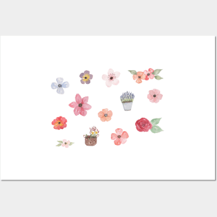 Flowers set watercolor Posters and Art